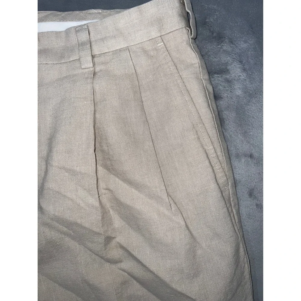 Roundtree & Yorke Gold Label Mens 34x30 Linen Cotton Pleated Khaki Pants Tan